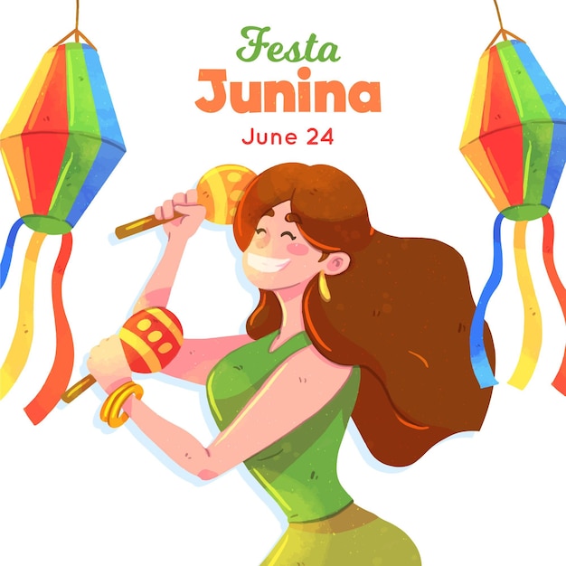 Festa junina illustration with woman and maracas