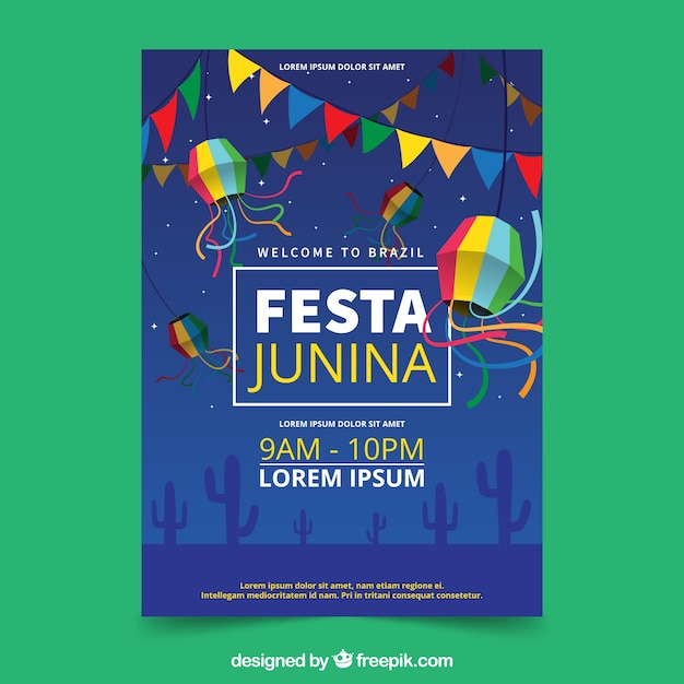 Festa junina invitation flyer with fieldat night