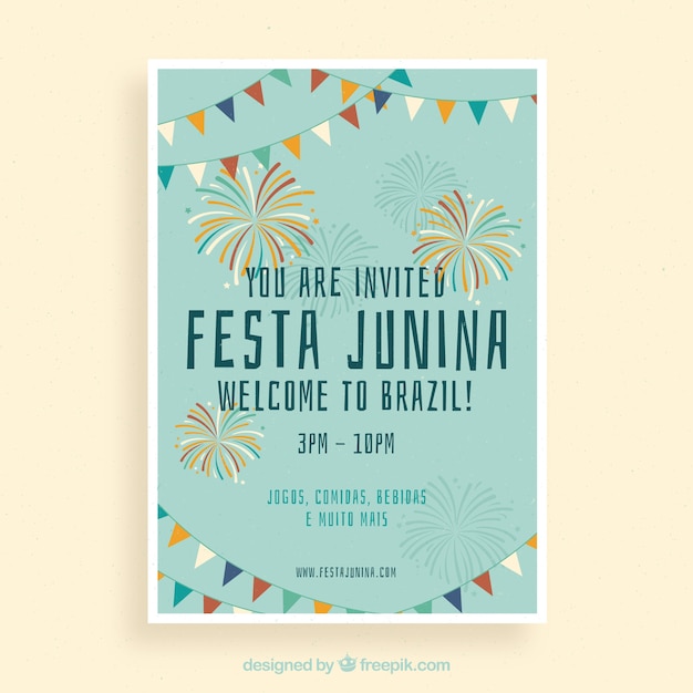 Free Vector festa junina poster invitation with colorful fireworks