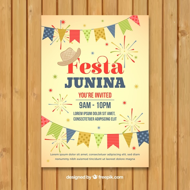 Free Vector festa junina poster invitation with different pennants