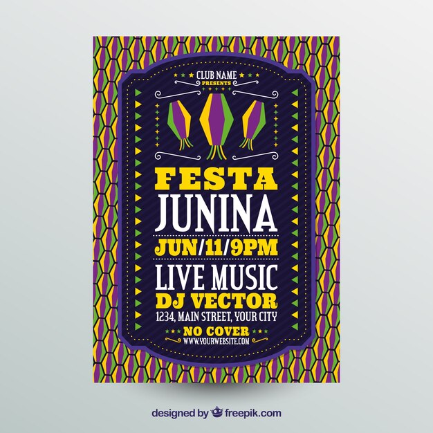 Festa junina poster invitation with flat pattern