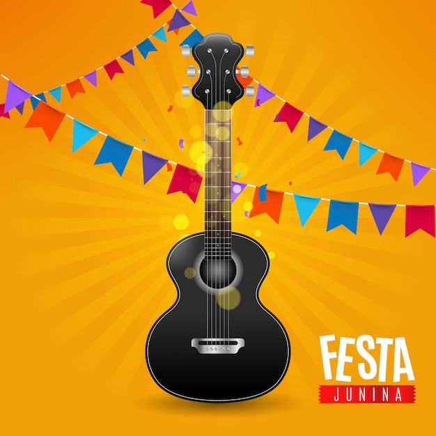 Festa junina with pennants and guitar