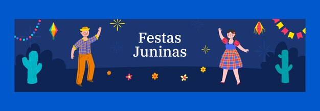 Festas juninas hand drawn flat twitch banner