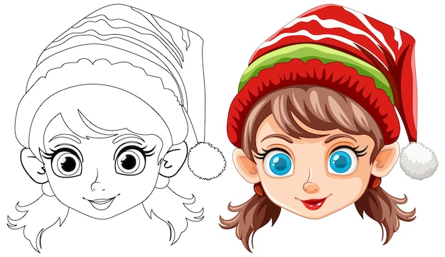 Festive Elf Girl Before and After Coloring