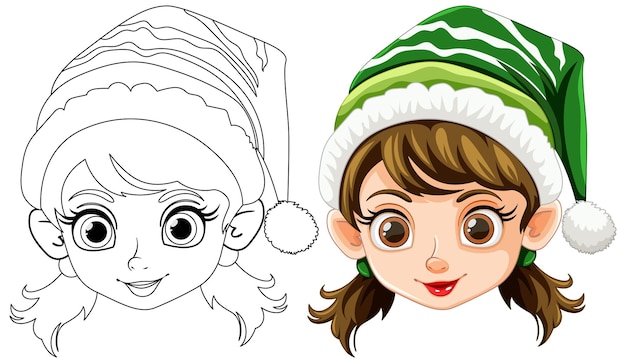 Free Vector festive elf girl illustration and coloring page