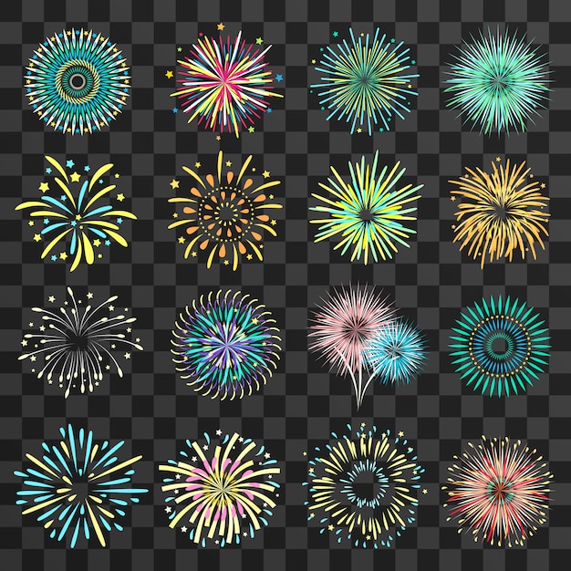 Festive Fireworks On Dark Transparent Background 