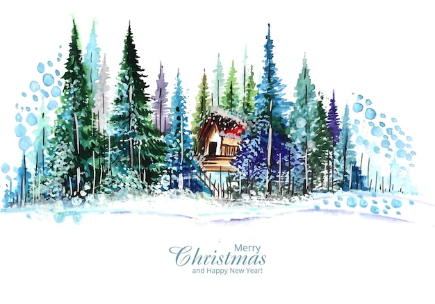 Festive winter landscape christmas trees beautiful holiday card background