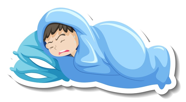 Free Vector a fever boy shivering in blanket