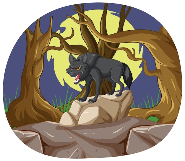 Fierce Wolf in a Spooky Forest