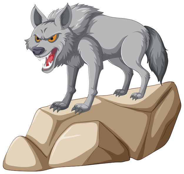 Free vector fierce wolf standing on a rock