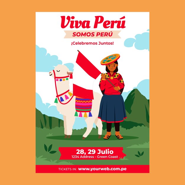 Fiestas patrias peru hand drawn flat poster