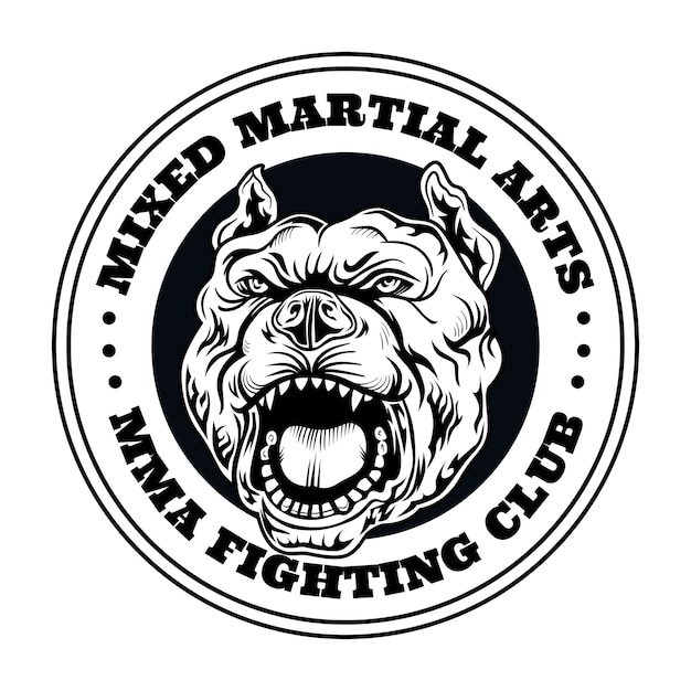 Fight club logo with angry dog. Kickboxing and fighting club logo with angry dog. Isolated vector illustration