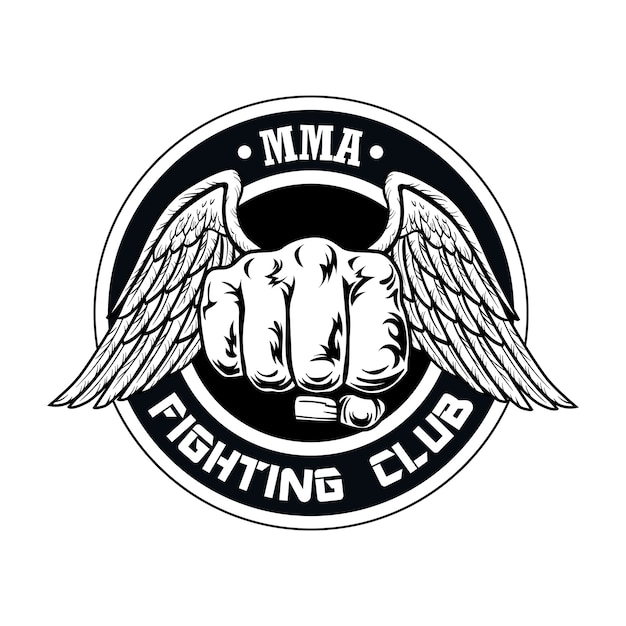 Fight club logo with fist and wings. Boxing and fighting club logo with fist.