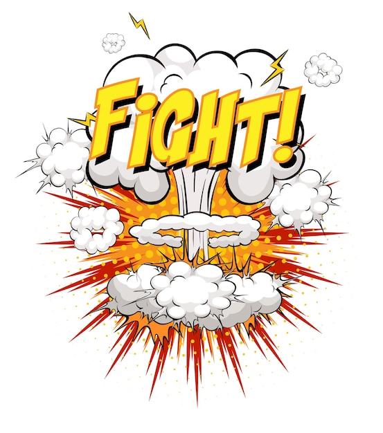 Free Vector fight text on comic cloud explosion isolated on white background