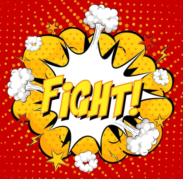 Free Vector fight text on comic cloud explosion on red