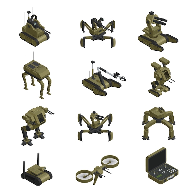 Fighting Robots Isometric Icons