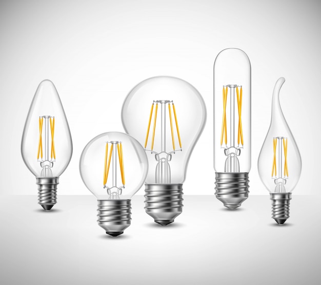 Free vector filament led lightbulbs realistic set