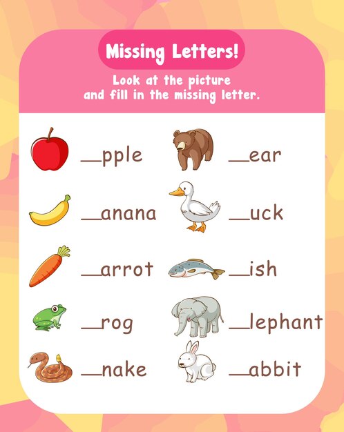 Fill in the missing letter worksheet template