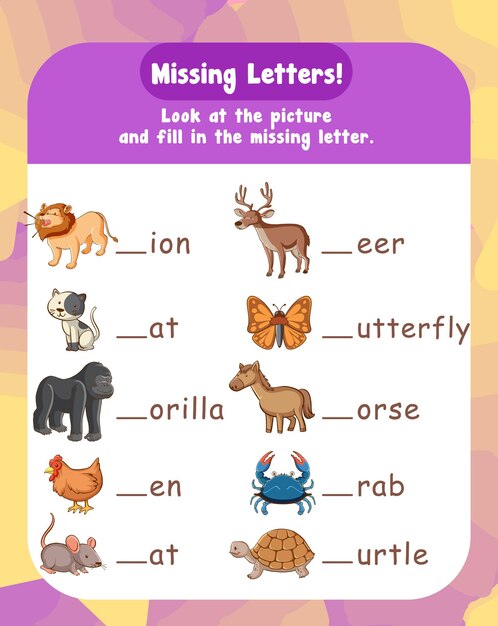 Fill in the missing letter worksheet template