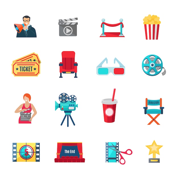 Filmmaking and production icons set 