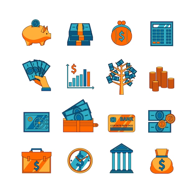 Free Vector finance business flat icons set 