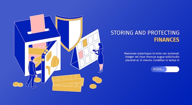 Free Vector finance storing and protecting service landing page with safe lock box horizontal isometric