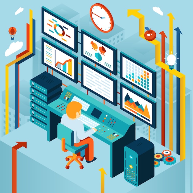 Financial analytics and business analysis concept. Development and diagram, chart and dynamics, economic and finance. Vector illustration