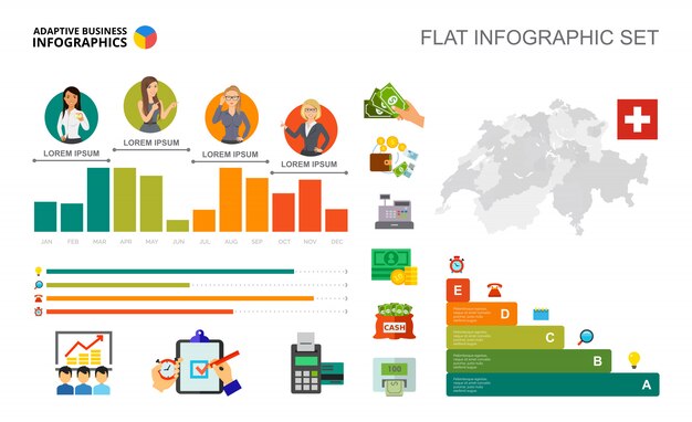 Financial bar charts template for presentation