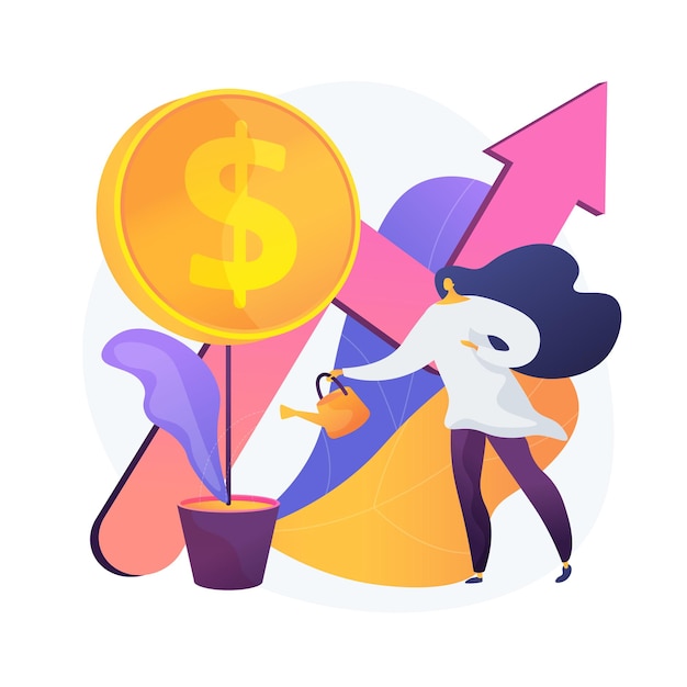 Free vector financial investment. market trends analysis, investing in lucrative areas, focusing on profitable projects. businesswoman funding business project. vector isolated concept metaphor illustration