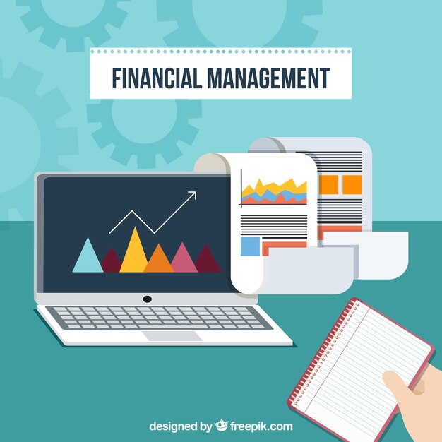 Financial management with laptop