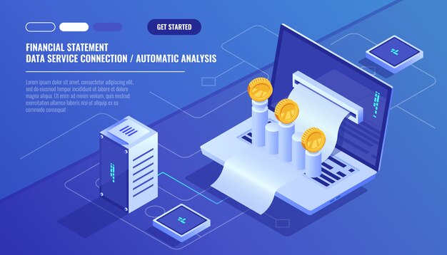 Financial statement, analysis and statistic online servises, laptop with payment schedule