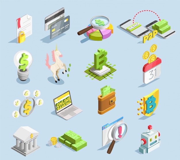 Free Vector financial technology isometric set