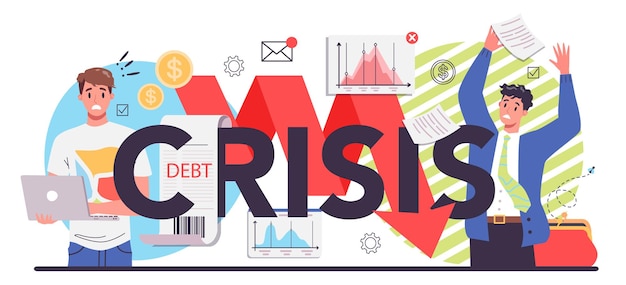 Free Vector financiall crisis typographic header bankruptcy with falling down profit graph and money decrease idea of financial and business decline and loses flat vector illustration