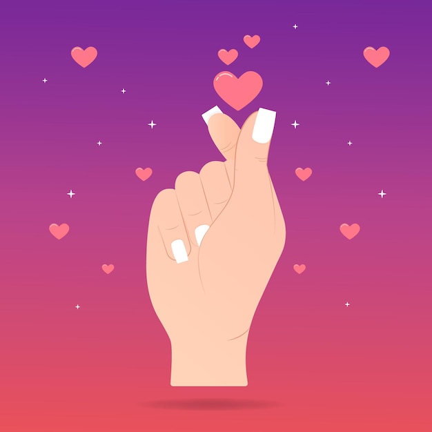 Free Vector finger heart and flying hearts