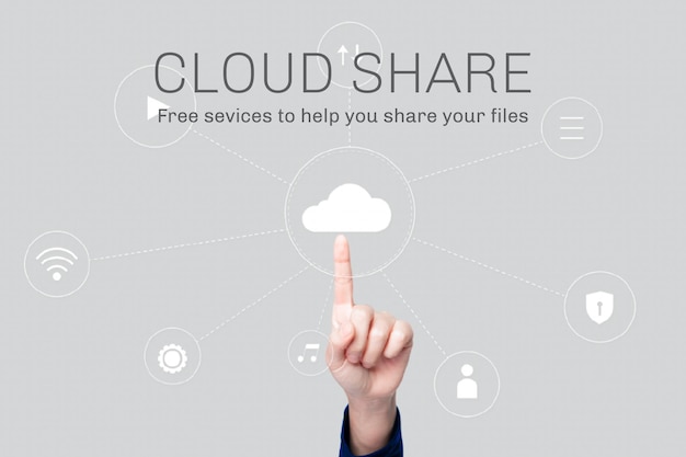 Finger pointing at cloud sharing 