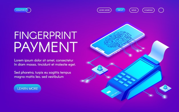 Fingerprint payment illustration of secure payment technology with personal authentication.