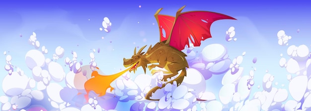 Free Vector fire breathing dragon flying in sky