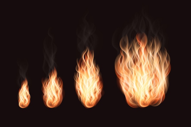 Fire flames set with various sizes realistic