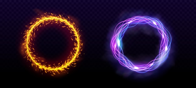 Fire light and electric effect magic round portal