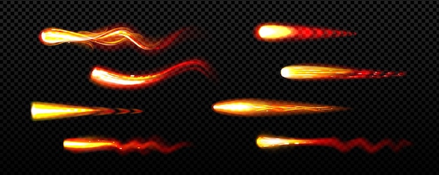 Free Vector fire trails flying asteroids comets glowing set