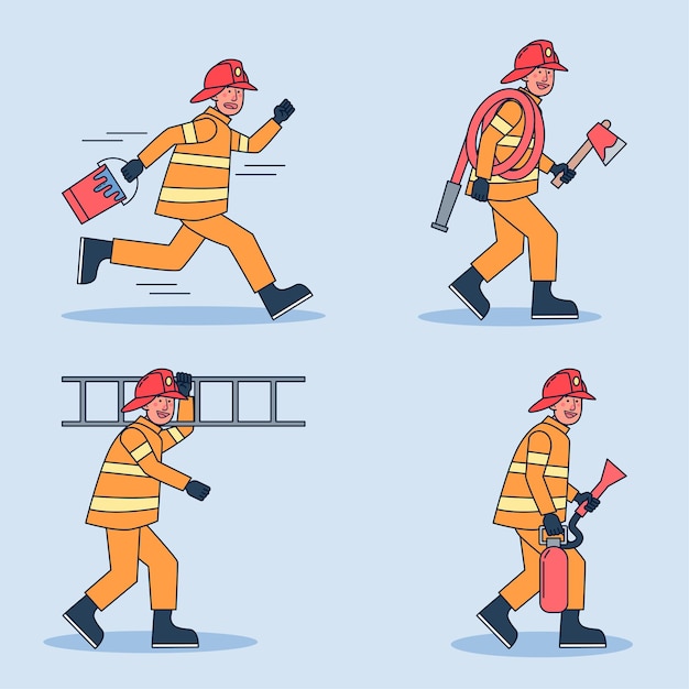 Free Vector firefighter character set