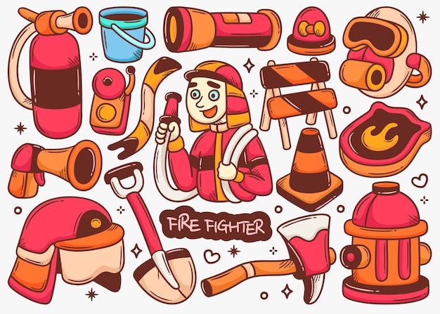 Free Vector firefighter doodle hand drawn color vector collection