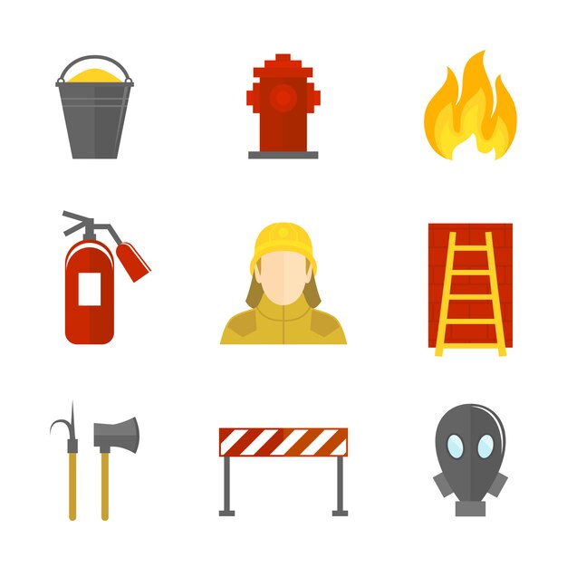 Firefighting icons flat