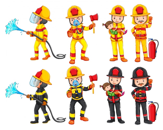 Free Vector a fireman character set