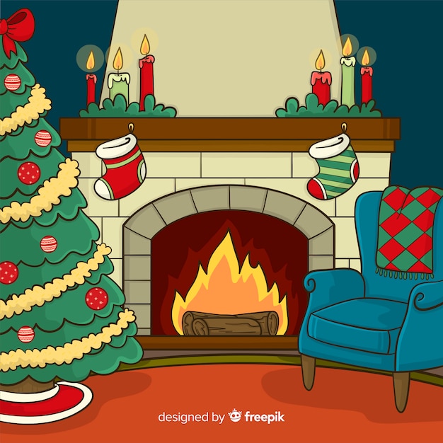 Free Vector fireplace scene background