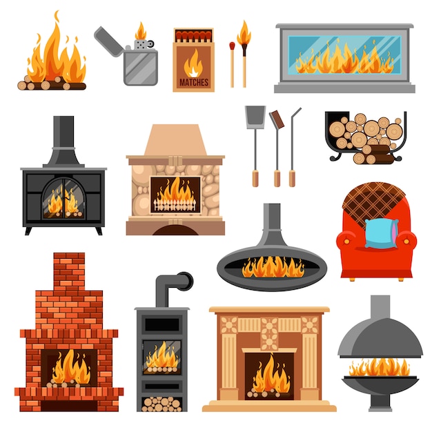 Fireplaces Icons Set