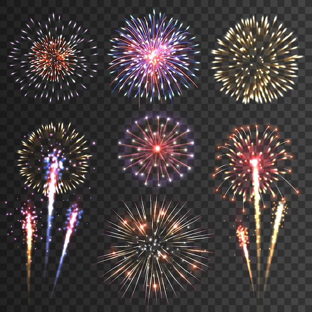 Free Vector firework pictograms black background set 