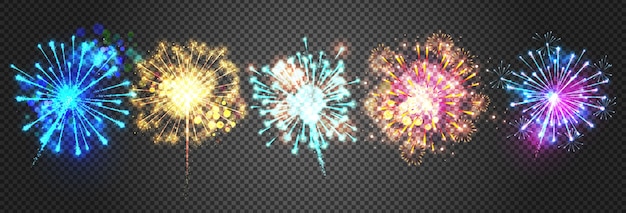 Fireworks illustration of sparkling bright firecracker lights. 