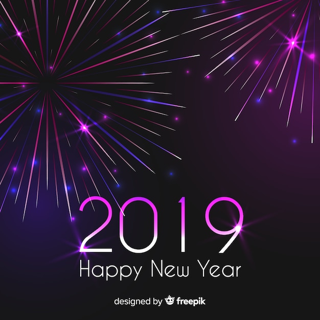 Free Vector fireworks new year 2019 background