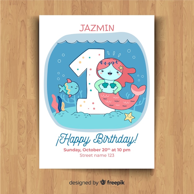 Free Vector first birthday party invitation card